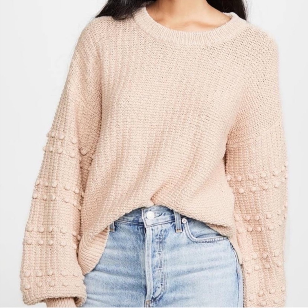Madewell Cozy Bubble-Sleeve Knit Sweater in Blush